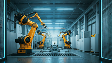 Robotic automation arms on a production line