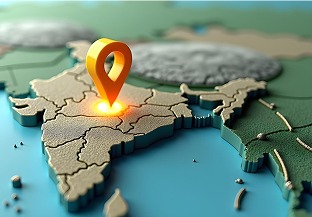 Map of India with a service location pin