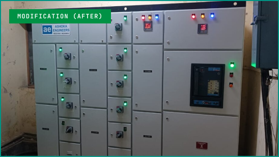 After modernization: new Siemens PLC control panel with HMI and indicator lamps