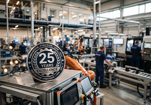 25 years anniversary emblem over the workshop floor